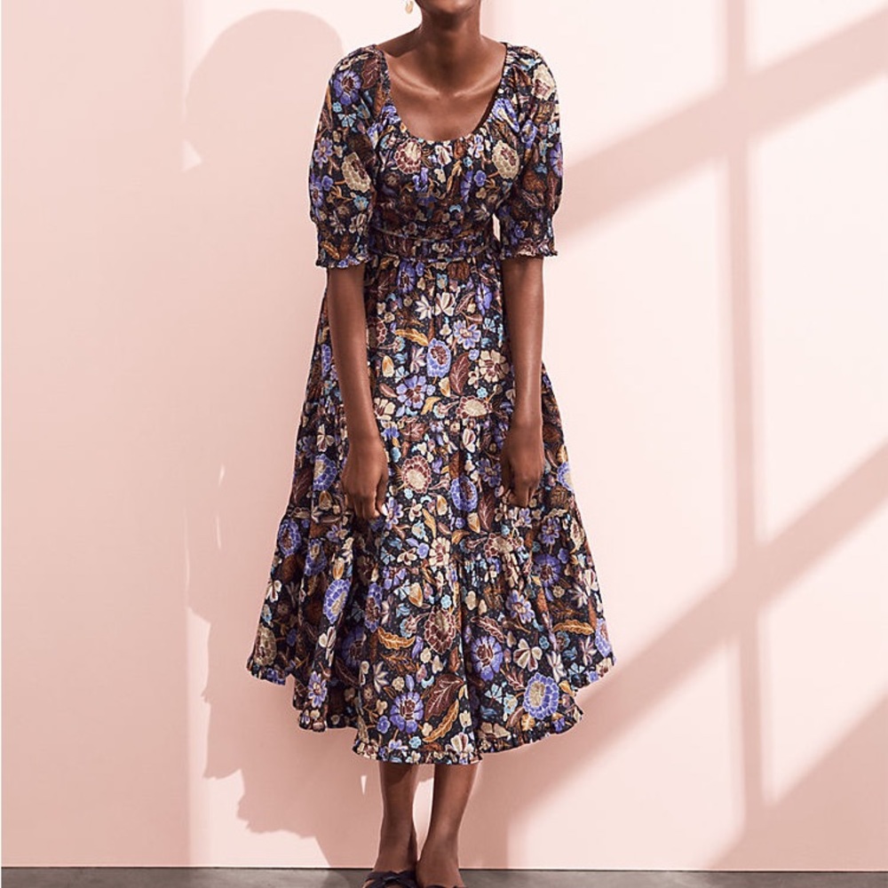Ann Taylor Floral Midi Dress - Blue and Brown
